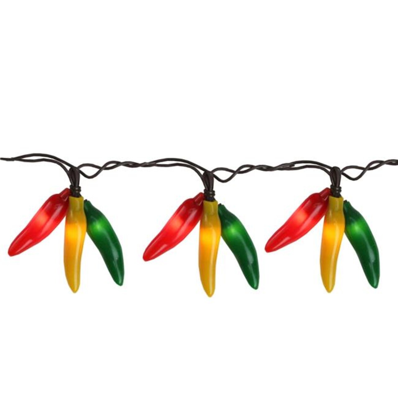 Northlight 33376875 Chili Pepper Cluster Brown Wire Christmas Lights - Red , Yellow &#x26; Green - Set of 36
